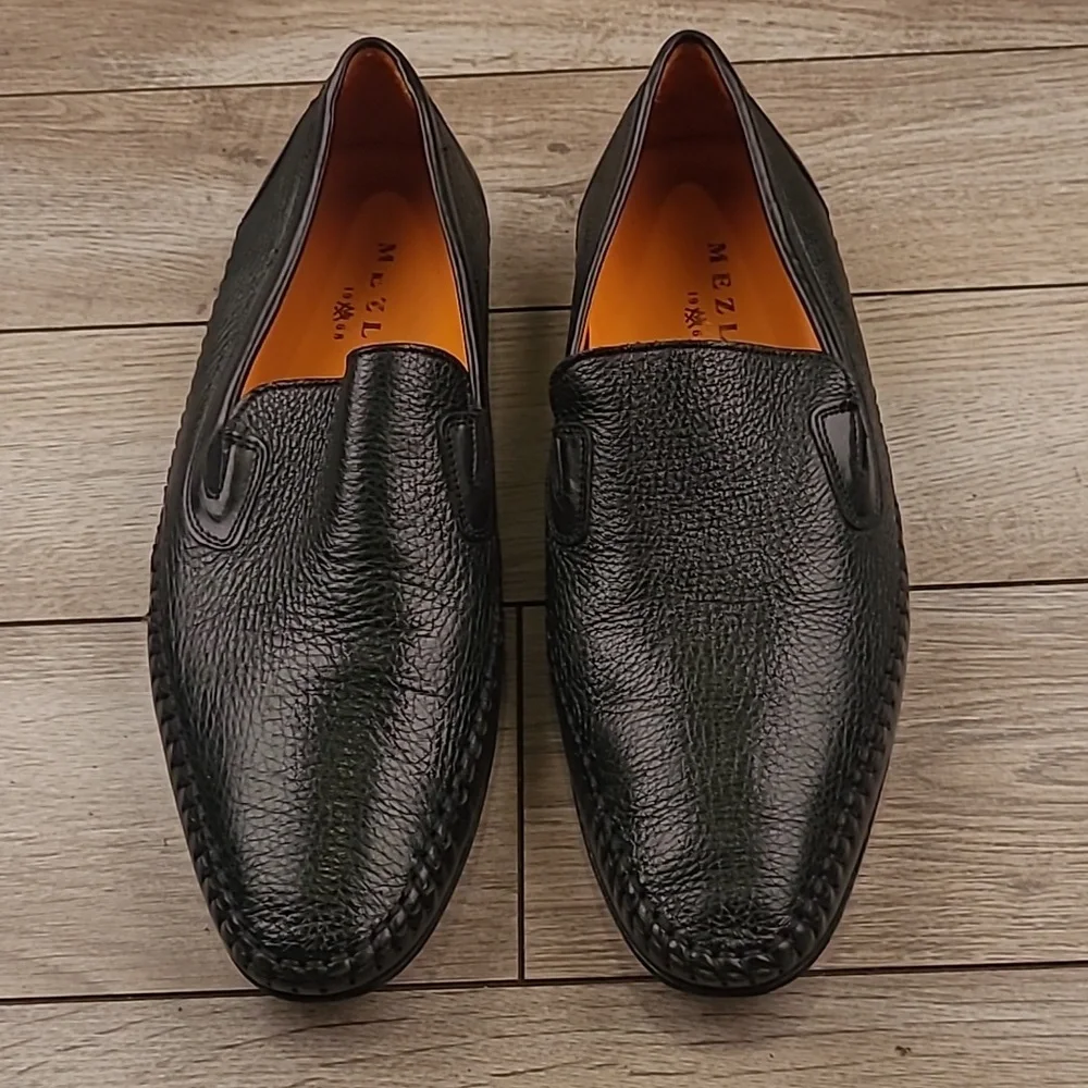 MEZLAN Spain‎ Black Grain Leather Merlo Model Sz 9.5 M Mens Loafers Dress Shoes